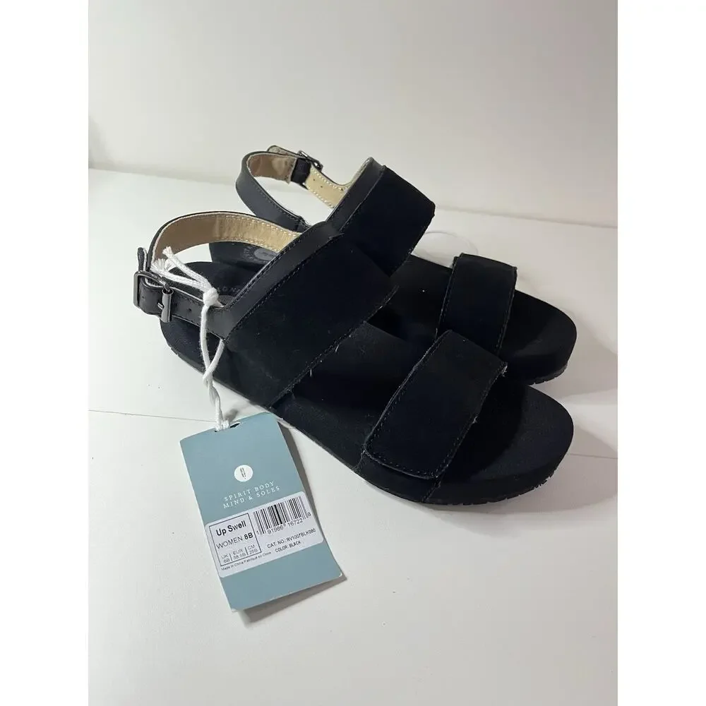 NOWB REVITALIGN Women's Adjustable Strappy Sandal Wedge Black Size 8B Chunky New